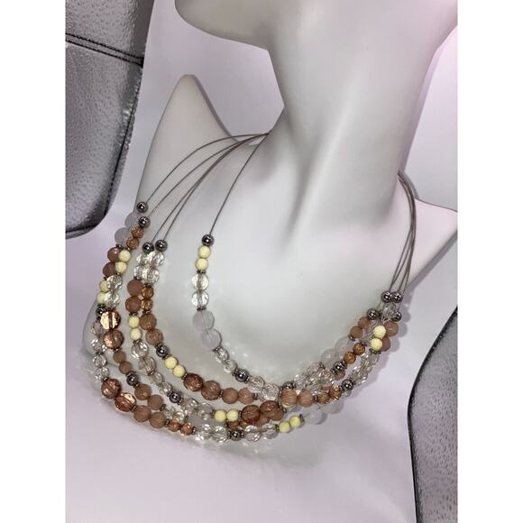 New York & Co Multicolored Multistrand Beaded Silver-Tone Wire 20.5" Necklace! - Picture 3 of 11